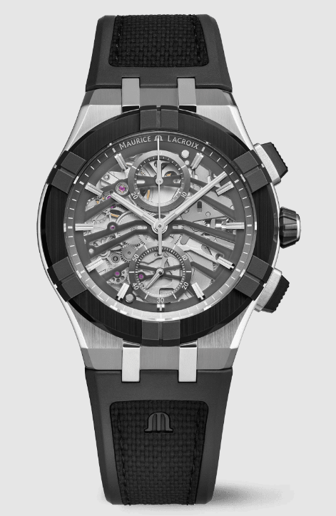 Review Best Maurice Lacroix aikonic automatic chronograph skeleton AC8018-SSL20-030-2 Replica watch